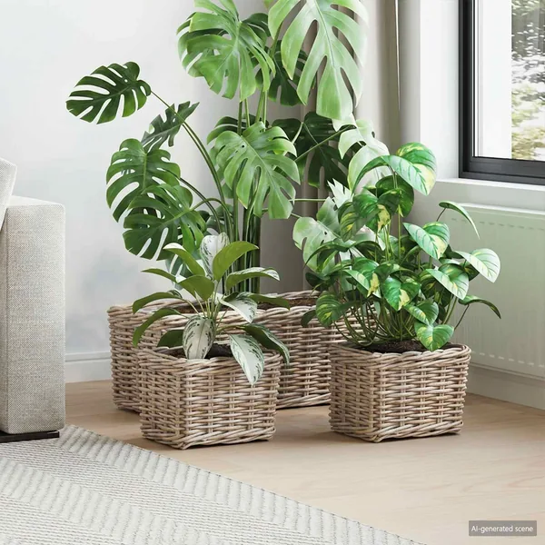 Panier de plantation 3 pc Gris naturel Rattan Kubu