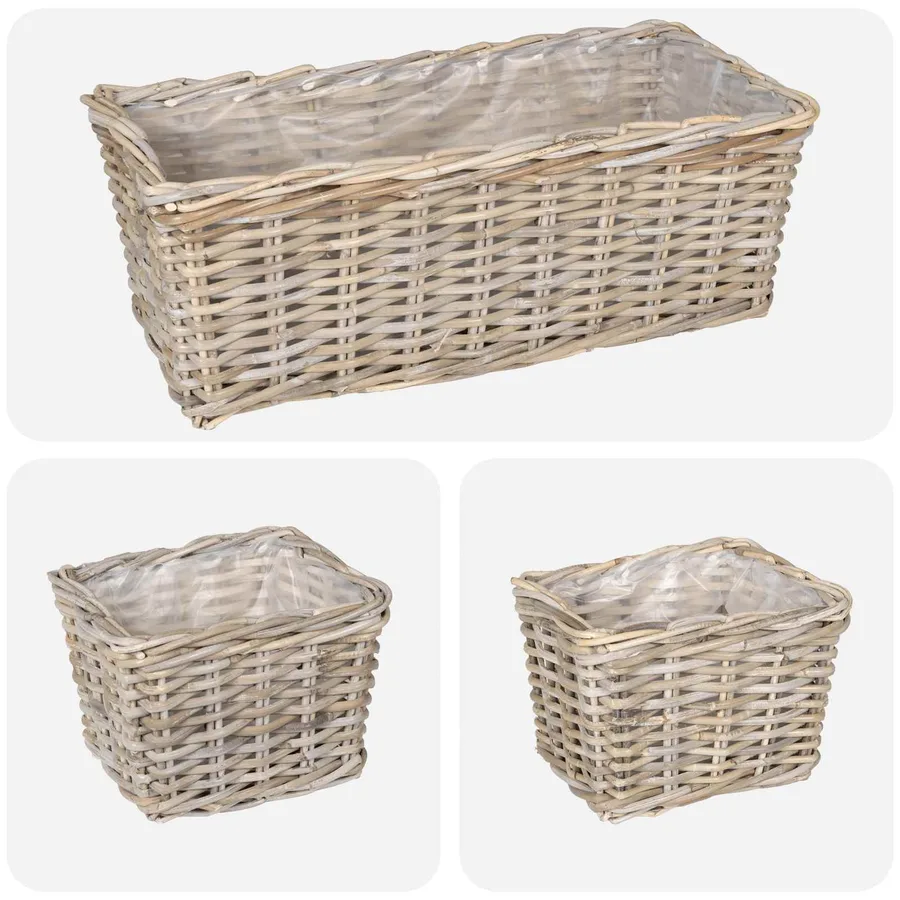 Panier de plantation 3 pc Gris naturel Rattan Kubu - 4