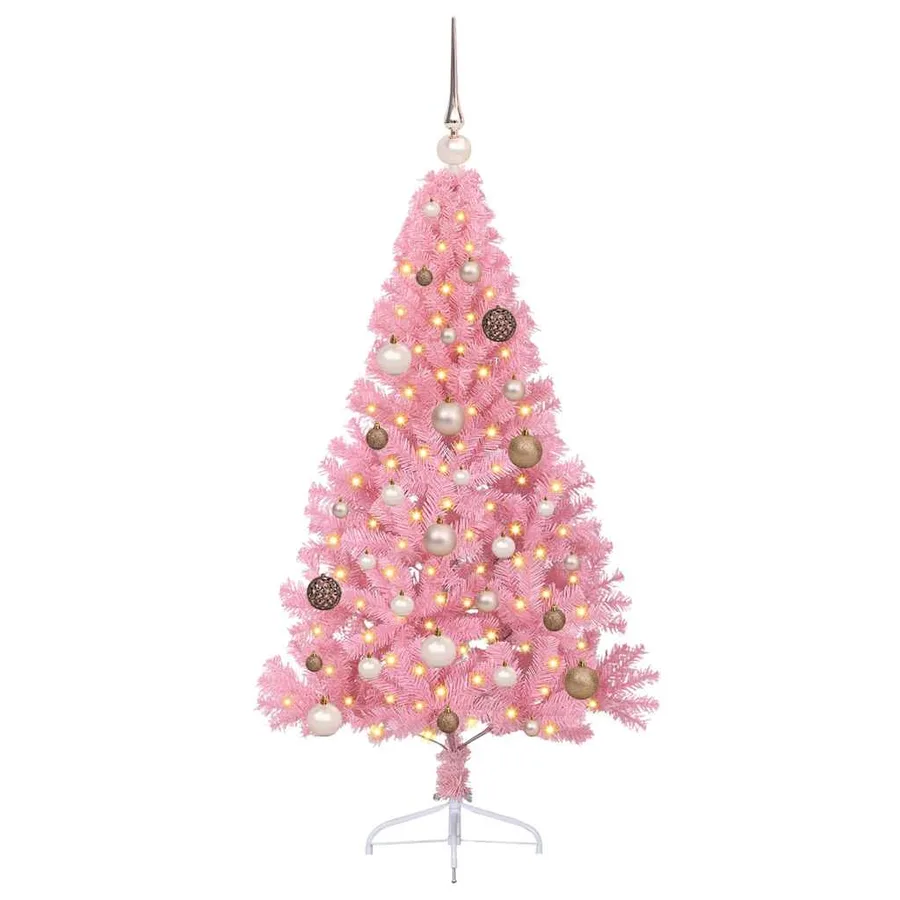 Sapin de Noël artificiel pré-éclairé Rose 150 cm PVC - 3