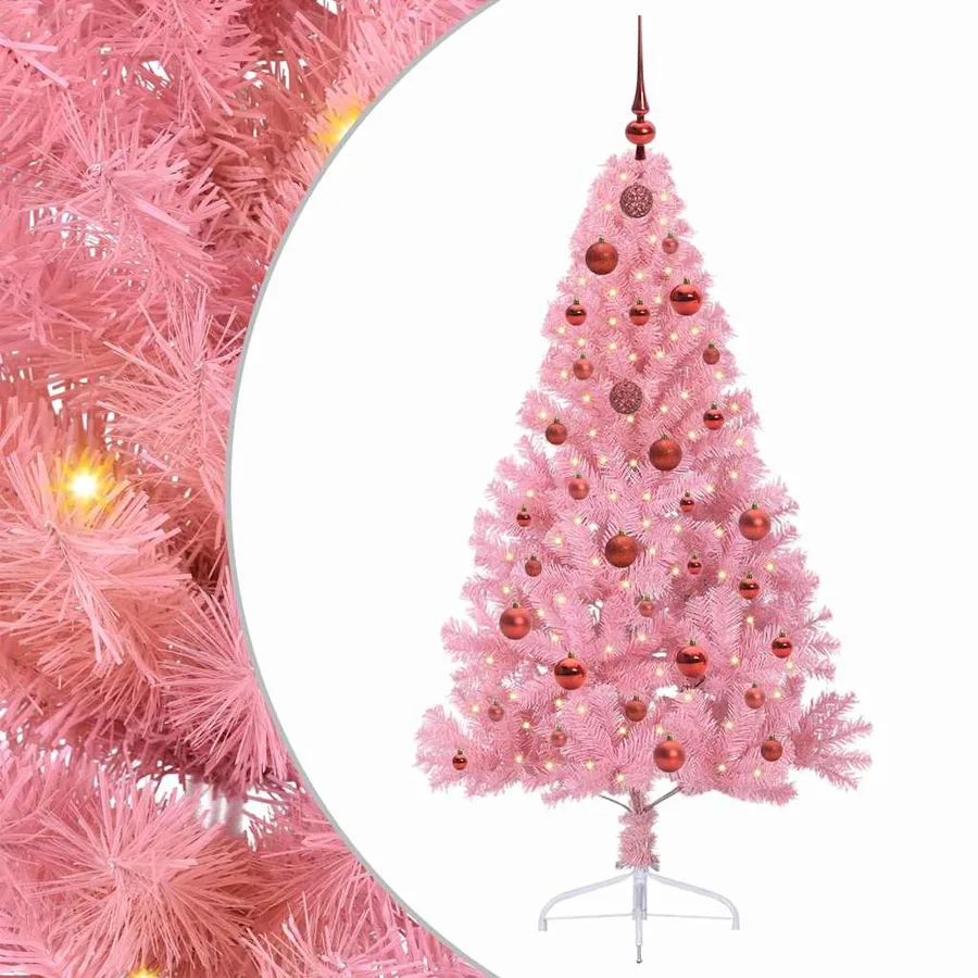 Sapin de Noël artificiel pré-éclairé Rose 150 cm PVC - 2