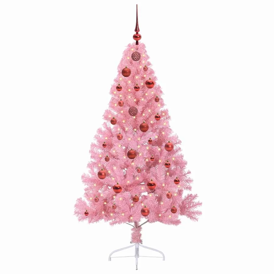 Sapin de Noël artificiel pré-éclairé Rose 150 cm PVC - 3