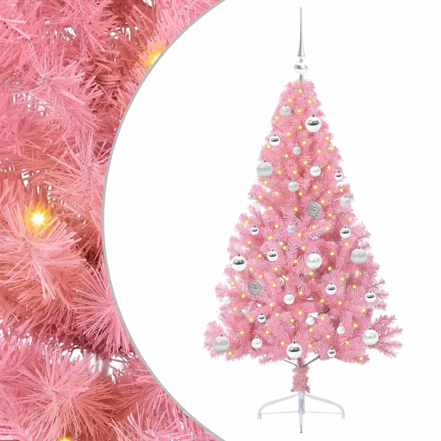Sapin de Noël artificiel pré-éclairé Rose 150 cm PVC - 2