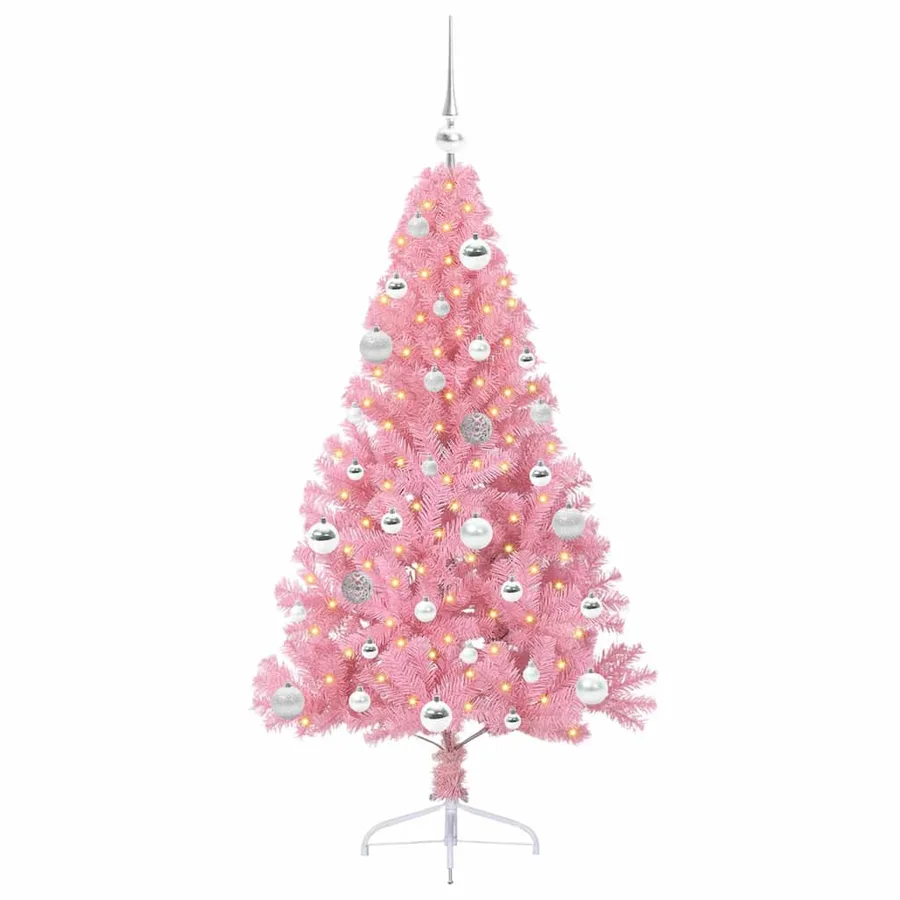 Sapin de Noël artificiel pré-éclairé Rose 150 cm PVC - 3