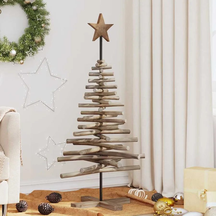 Sapin de Noël avec support Marron 120 cm Bois de teck solide