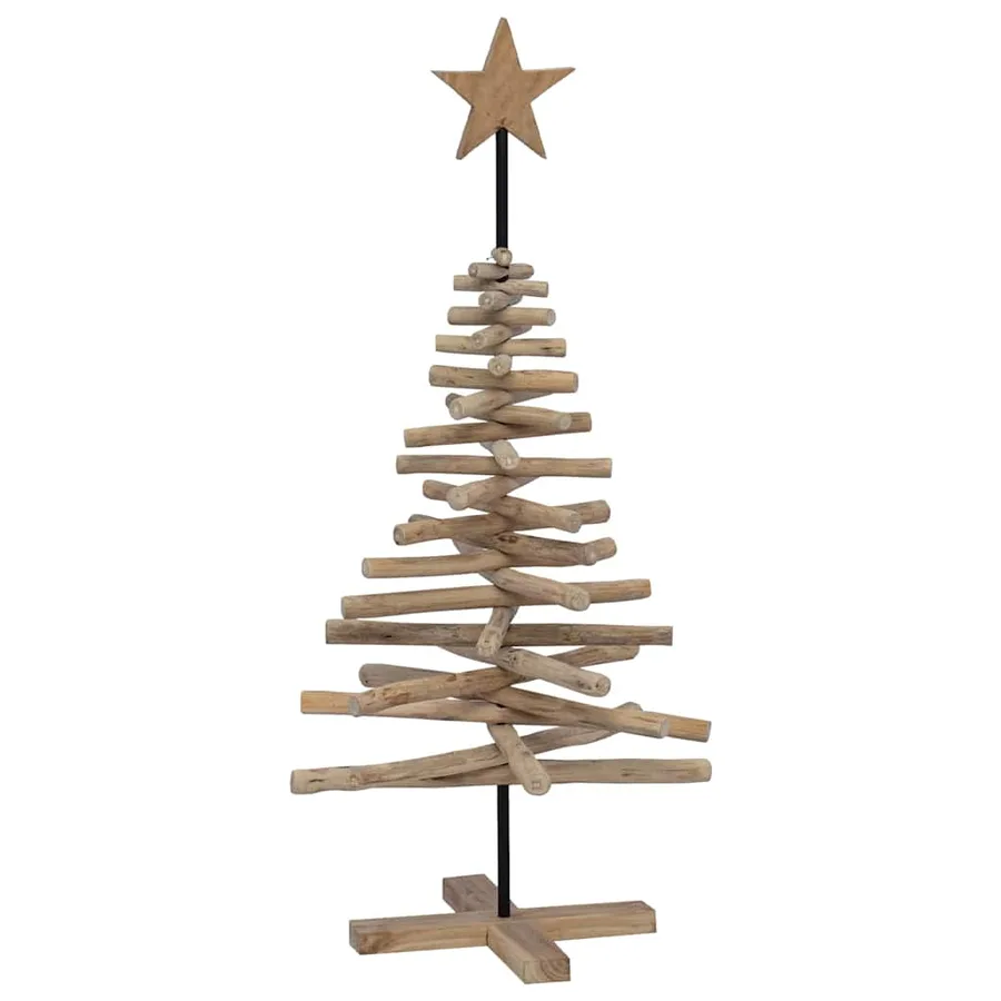 Sapin de Noël avec support Marron 120 cm Bois de teck solide - 2