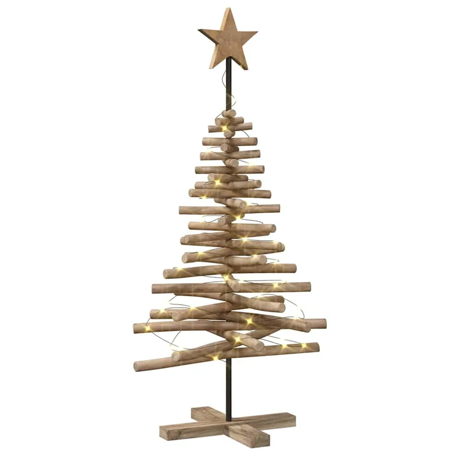 Sapin de Noël avec support Marron 120 cm Bois de teck solide - 3