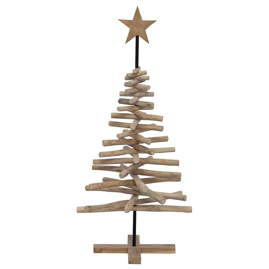 Sapin de Noël avec support Marron 120 cm Bois de teck solide - 5