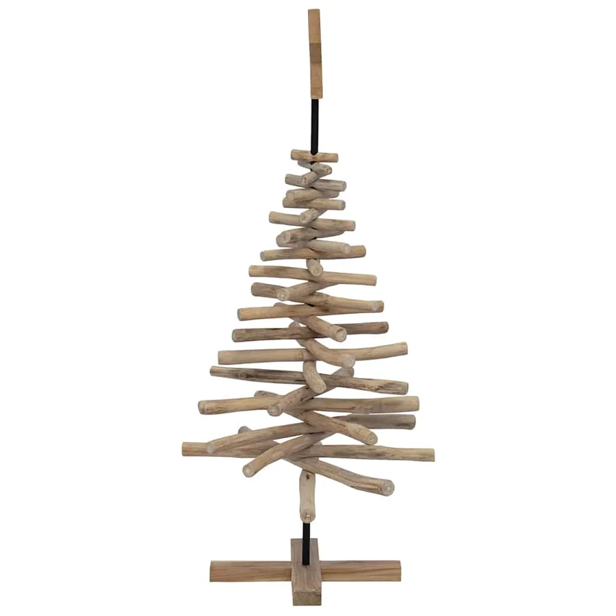 Sapin de Noël avec support Marron 120 cm Bois de teck solide - 6