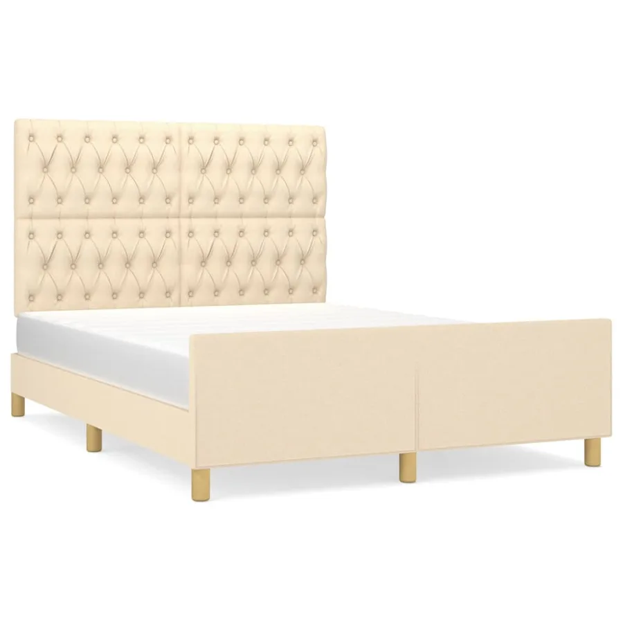 Cadre de lit sans matelas crème 140x200 cm tissu - 2