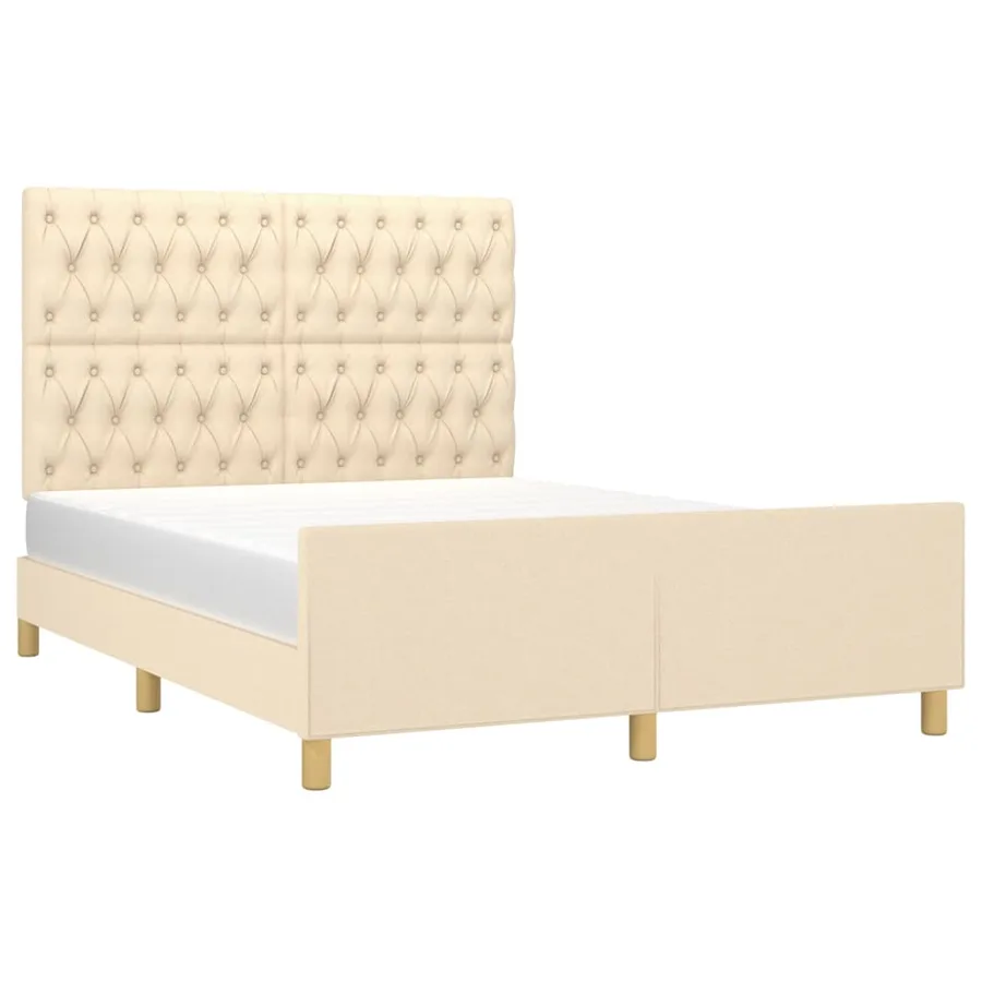 Cadre de lit sans matelas crème 140x200 cm tissu - 3