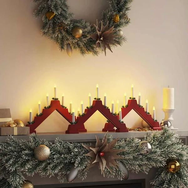Pont de bougie de Noël 3 pcs Rouge 39.5 x 5 x 29 cm Pin massif