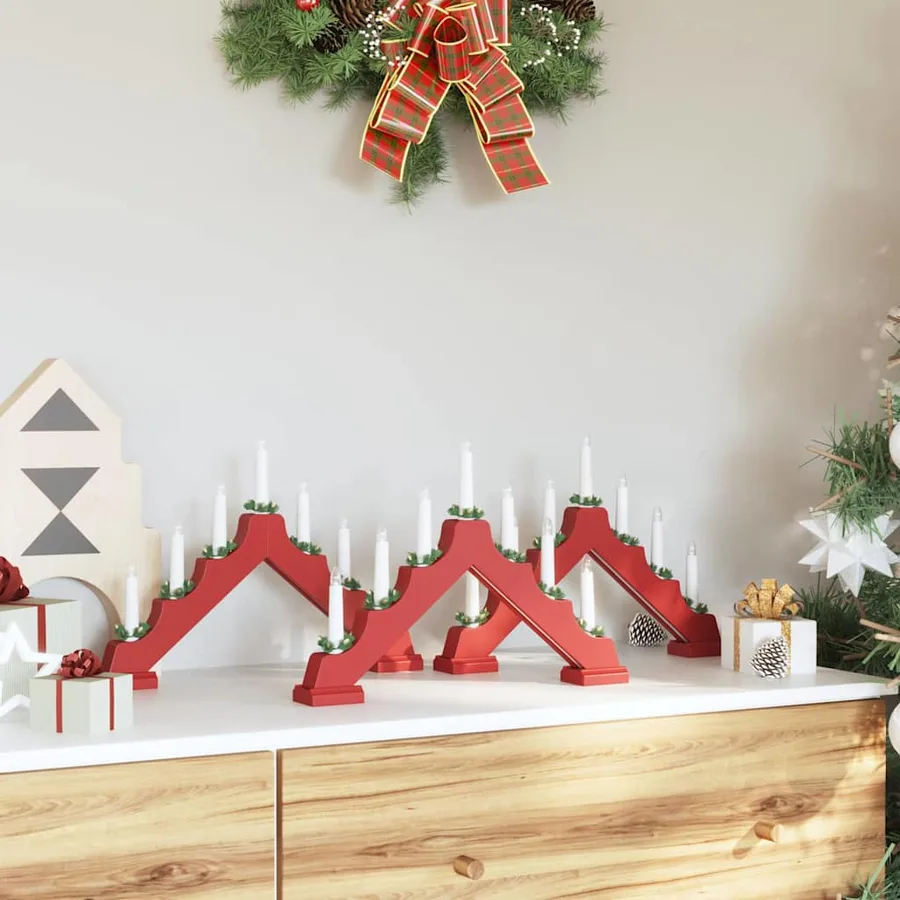 Pont de bougie de Noël 3 pcs Rouge 39.5 x 5 x 29 cm Pin massif - 3