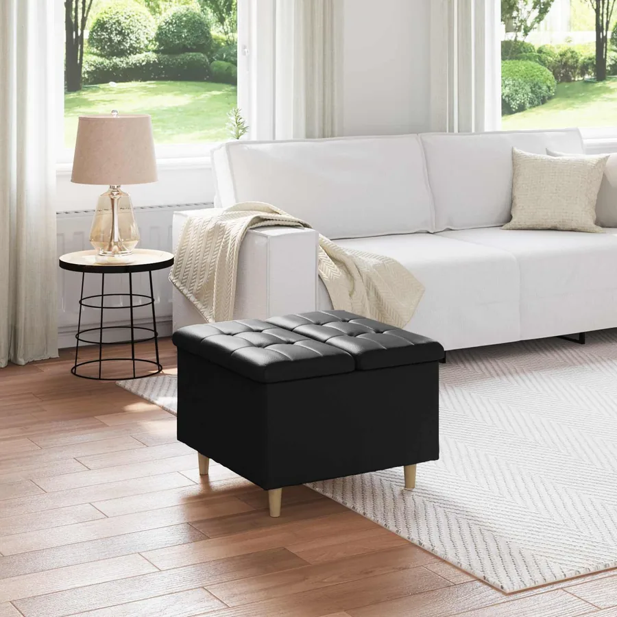 Pouf de rangement avec coussin Noir 60 x 60 x 45 cm Simili cuir