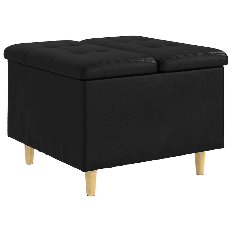 Pouf de rangement avec coussin Noir 60 x 60 x 45 cm Simili cuir - 2