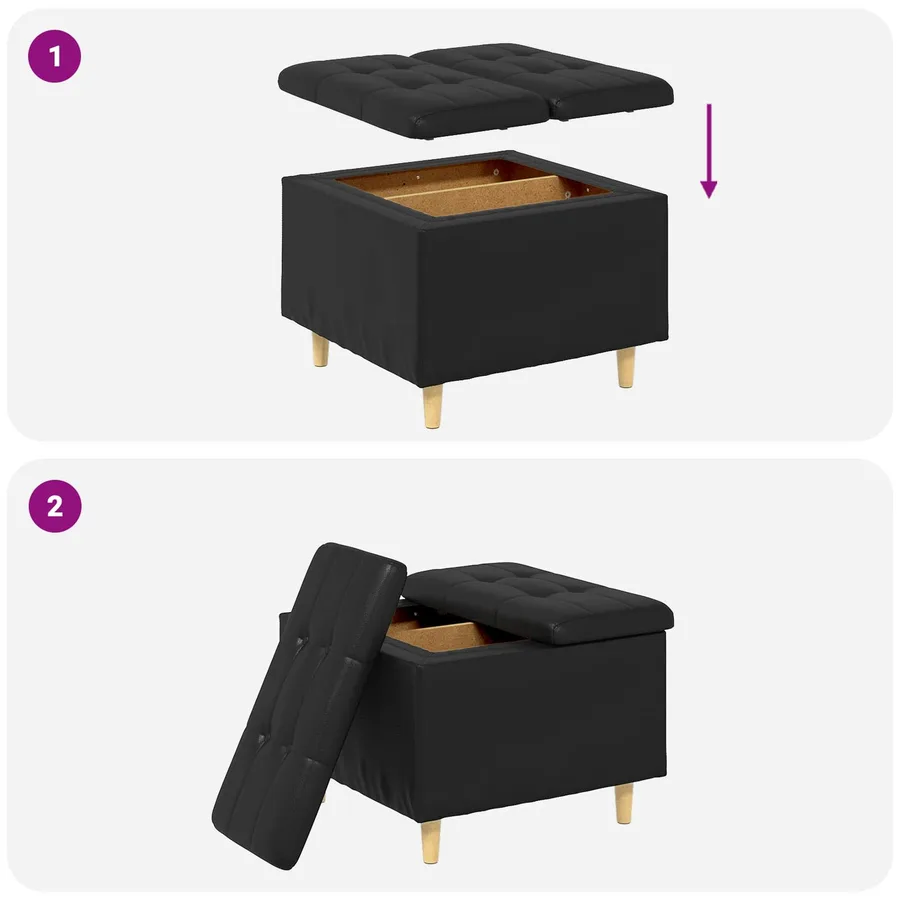 Pouf de rangement avec coussin Noir 60 x 60 x 45 cm Simili cuir - 9