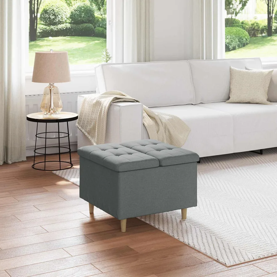 Pouf de rangement avec coussin Gris foncé 60 x 60 x 45 cm tissu