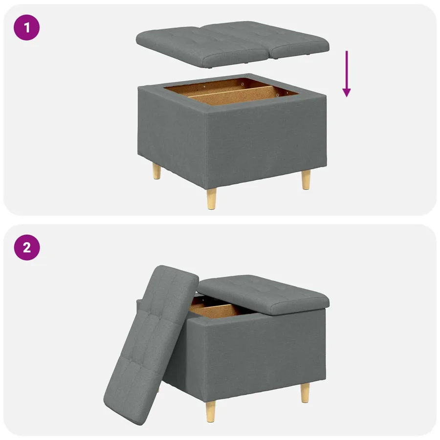 Pouf de rangement avec coussin Gris foncé 60 x 60 x 45 cm tissu - 9