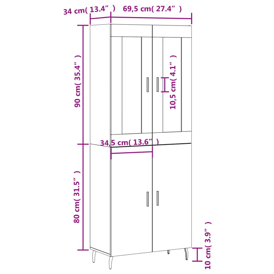Buffet haut Sonoma gris 69,5x34x180 cm Bois d'ingénierie - 13