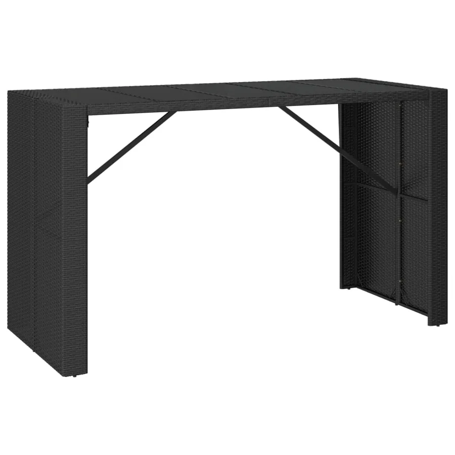 Table de bar et dessus en verre noir 185x80x110 cm poly rotin - 2