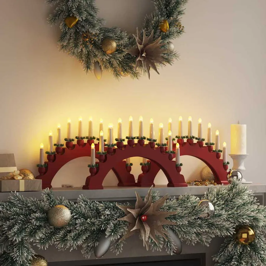 Arche de Bougies de Noël avec 10 Bougies LED 3 pcs Rouge