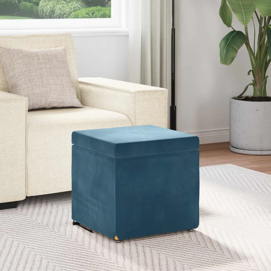 Tabouret Bleu 41 x 41 x 40 cm Velours et Bois Composite - 3