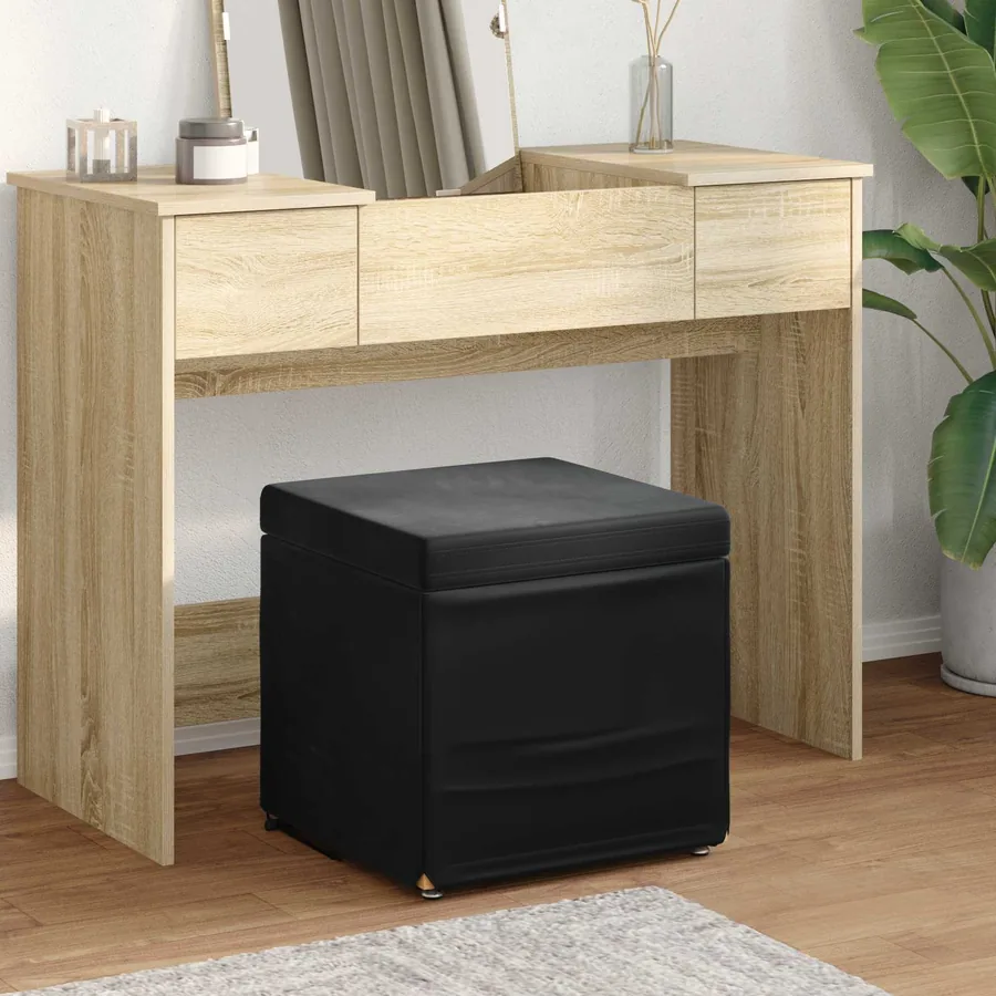 Tabouret Noir 41 x 41 x 40 cm Velours et Bois Composite