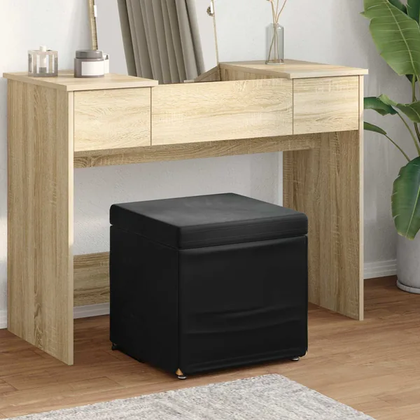 Tabouret Noir 41 x 41 x 40 cm Velours et Bois Composite