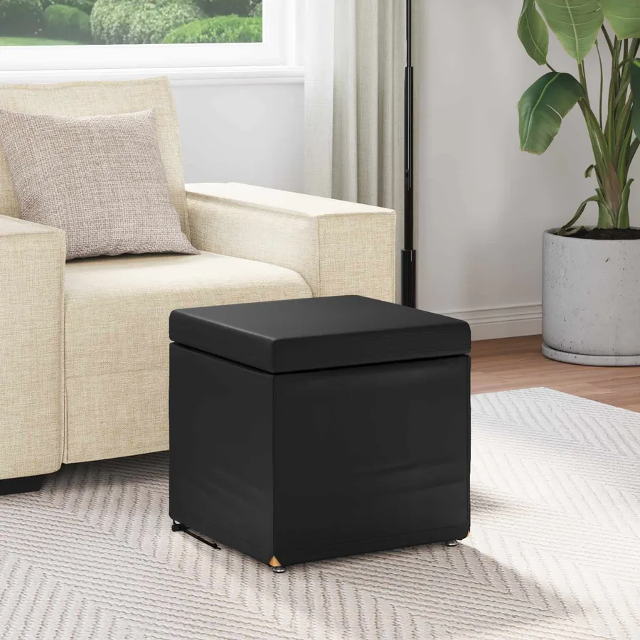 Tabouret Noir Cuir Synthétique et Bois Composite - 3
