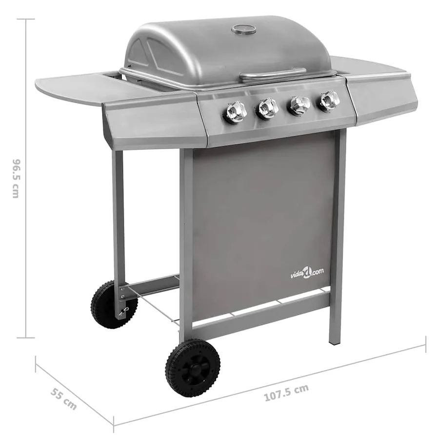 Barbecue gril à gaz avec 4 brûleurs argenté - 7