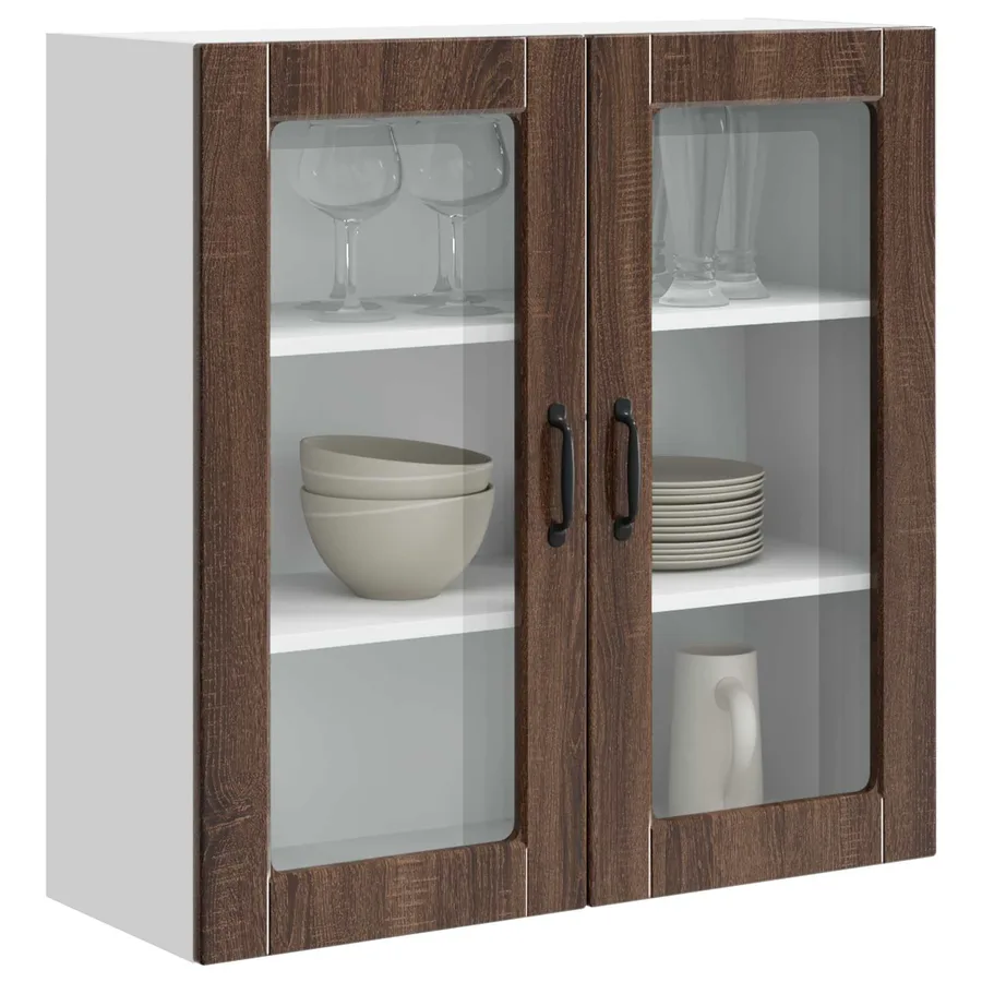 Cabinet en verre mural PORTO Chêne brun 80 x 31 x 80 cm - 3