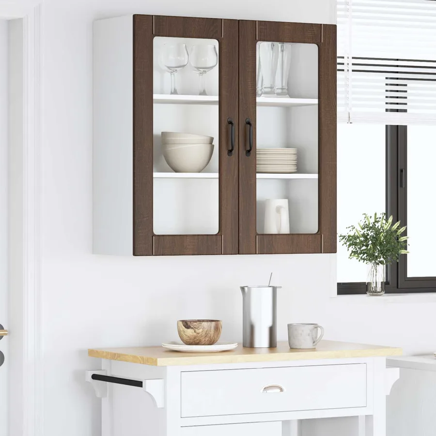 Cabinet en verre mural PORTO Chêne brun 80 x 31 x 80 cm - 4