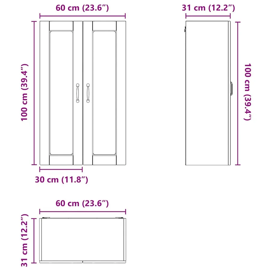 Cabinet en verre mural PORTO Bois ancien 60 x 31 x 100 cm - 12
