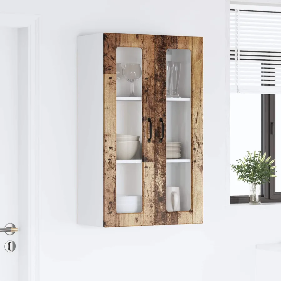 Cabinet en verre mural PORTO Bois ancien 60 x 31 x 100 cm - 4