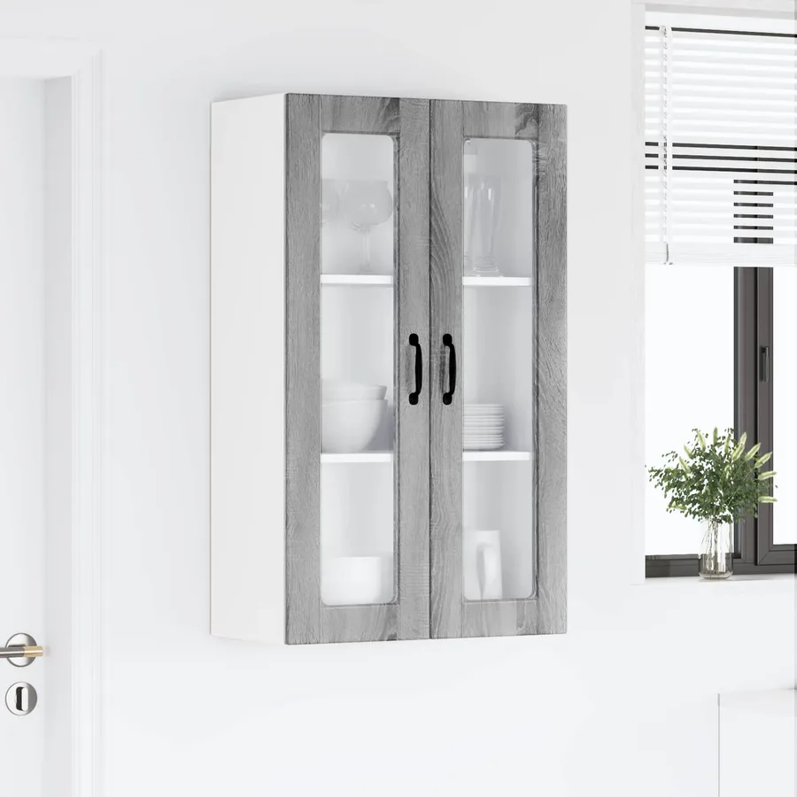 Cabinet en verre mural PORTO Gris Sonoma 60 x 31 x 100 cm - 4