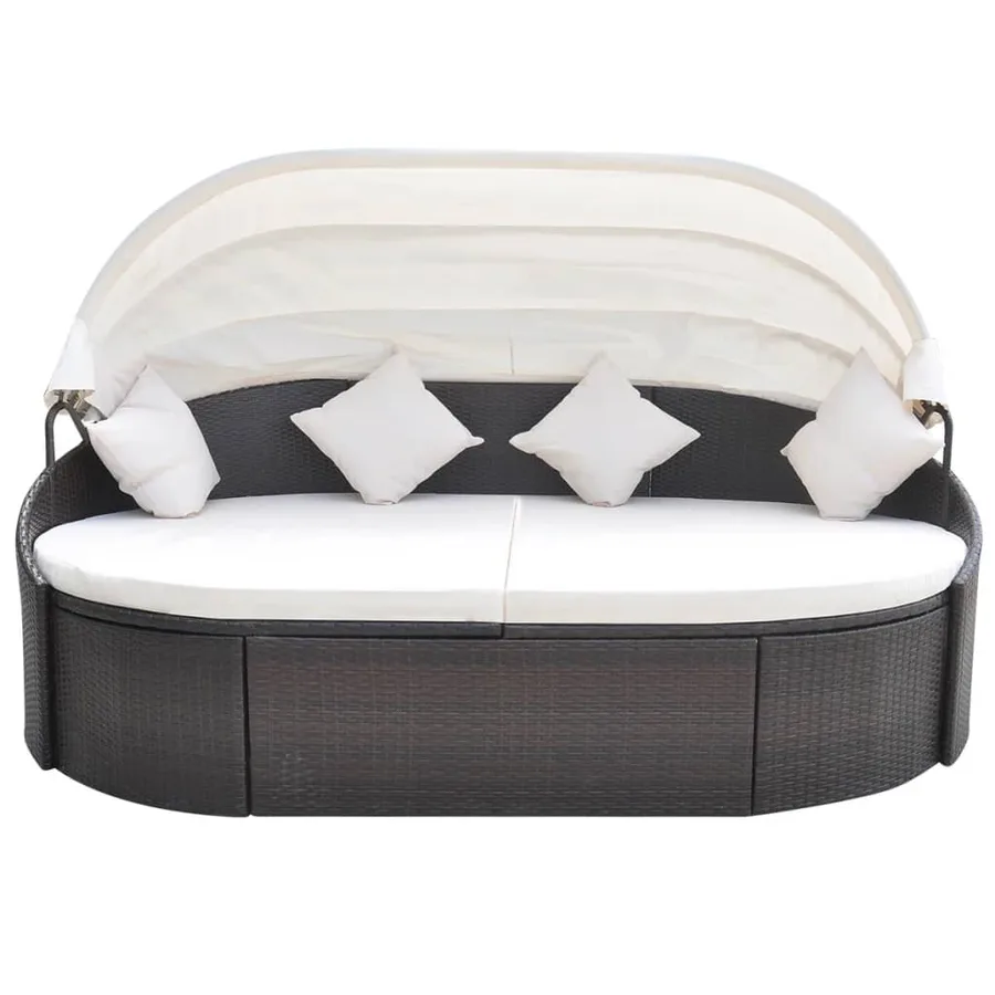 Chaise longue de jardin avec auvent Résine tressée Marron - 2