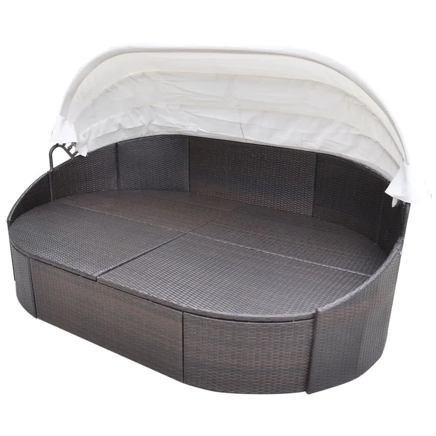 Chaise longue de jardin avec auvent Résine tressée Marron - 3