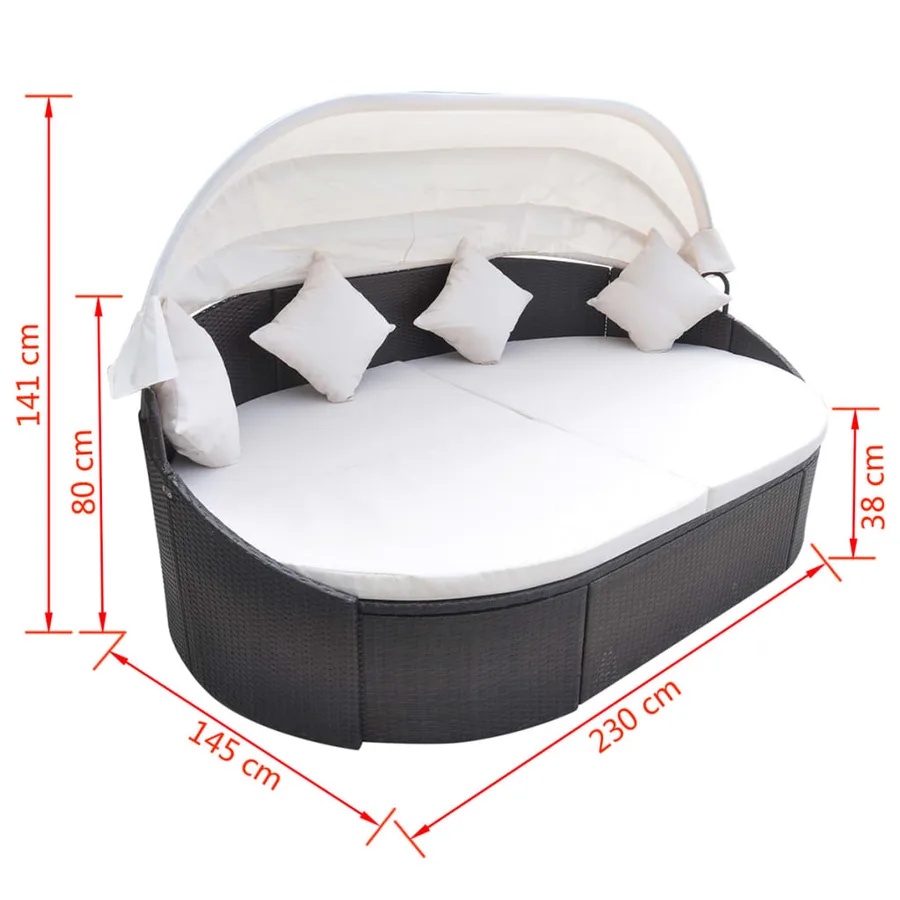 Chaise longue de jardin avec auvent Résine tressée Marron - 5