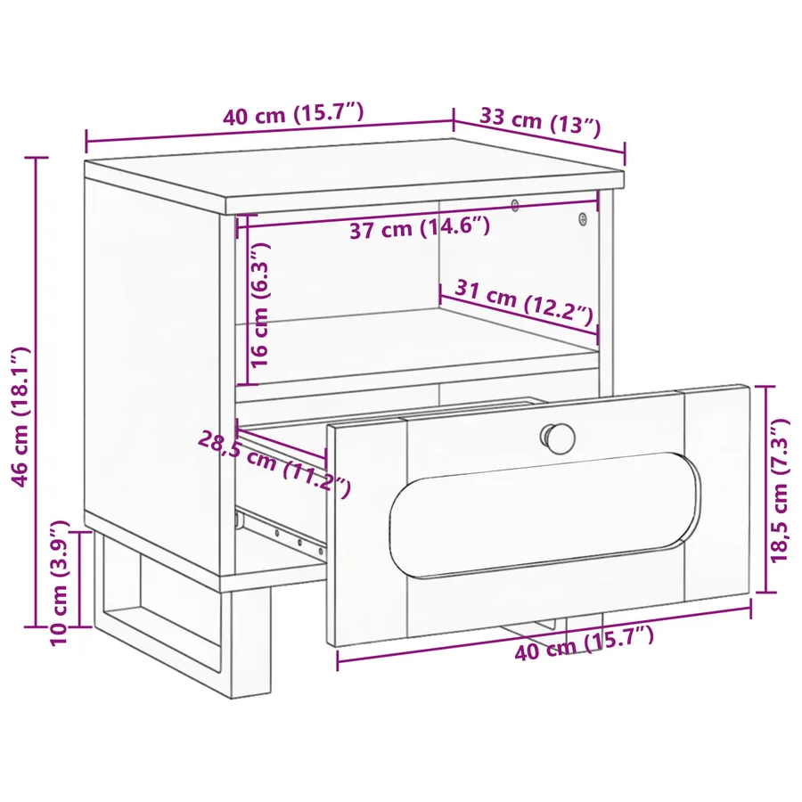Cabinet de chevet avec tiroir 2 pcs Naturel 40 x 33 x 46 cm - 13