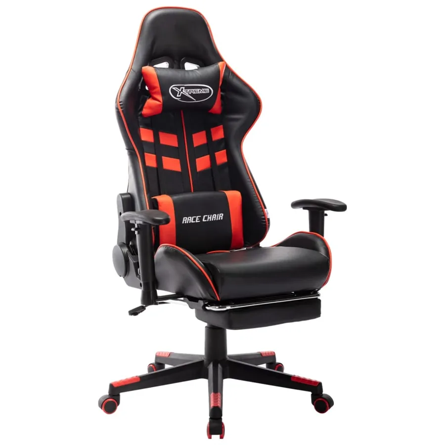 Chaise de jeu avec repose-pied Noir et rouge Cuir artificiel