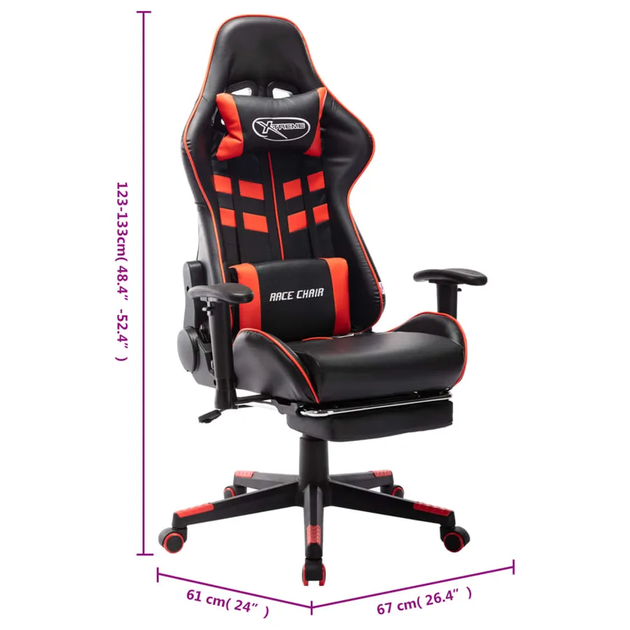Chaise de jeu avec repose-pied Noir et rouge Cuir artificiel - 10