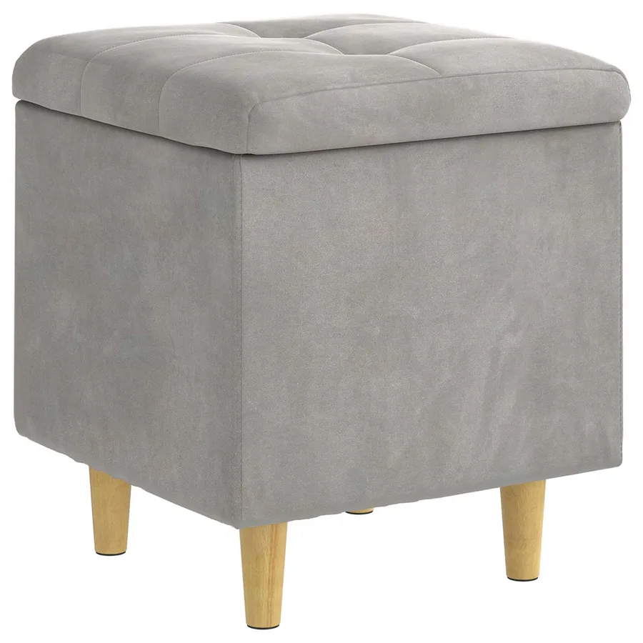 Pouf de rangement Gris clair 40 x 40 x 45 cm Velours - 2