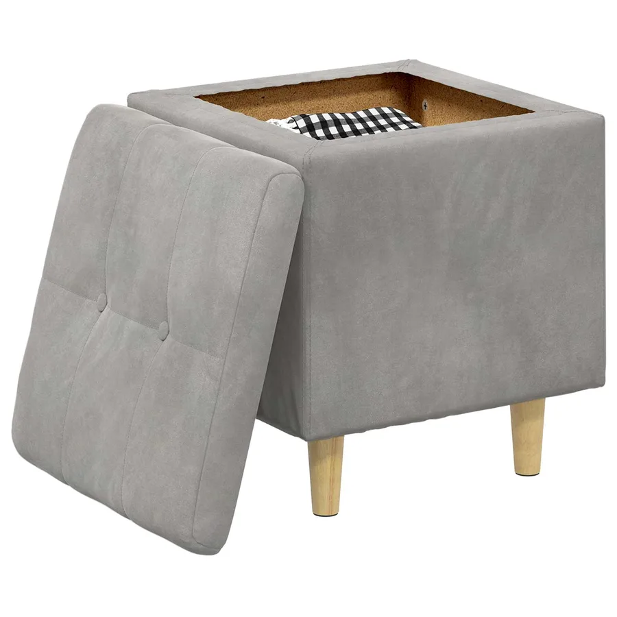Pouf de rangement Gris clair 40 x 40 x 45 cm Velours - 3