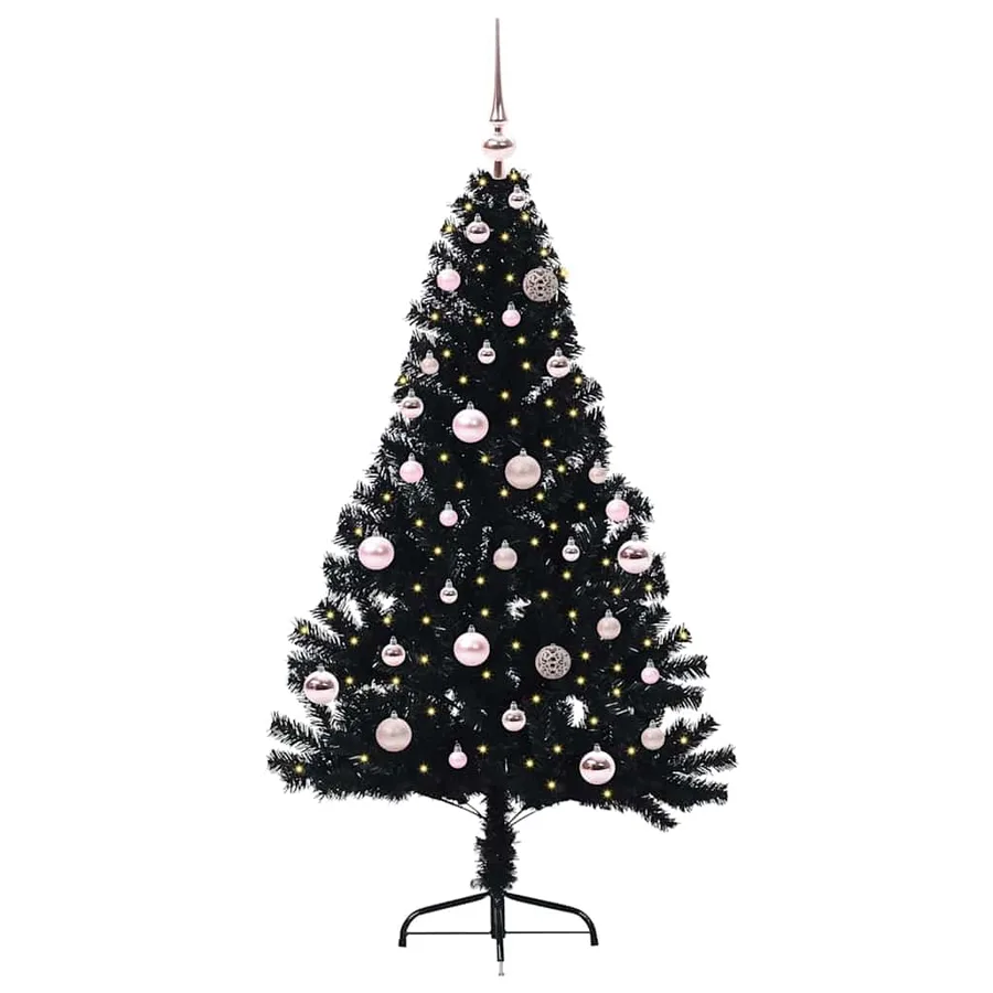 Sapin de Noël artificiel pré-éclairé Noir 150 cm PVC - 2