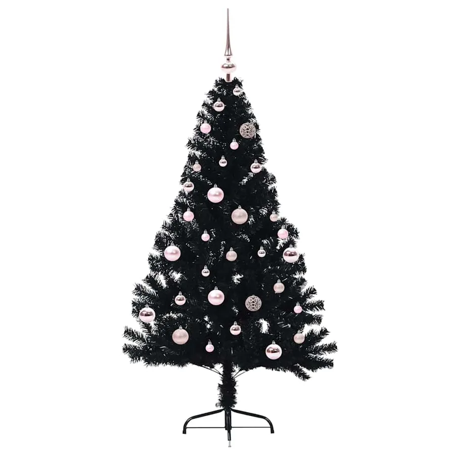 Sapin de Noël artificiel pré-éclairé Noir 150 cm PVC - 3