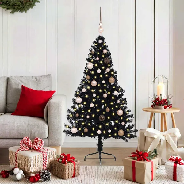 Sapin de Noël artificiel pré-éclairé Noir 150 cm PVC