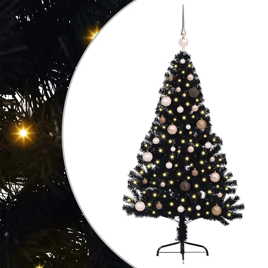 Sapin de Noël artificiel pré-éclairé Noir 150 cm PVC - 2