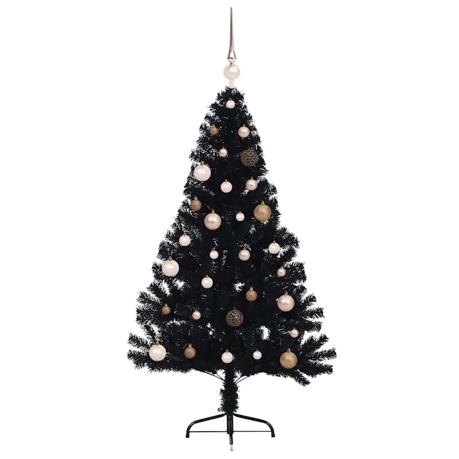 Sapin de Noël artificiel pré-éclairé Noir 150 cm PVC - 4