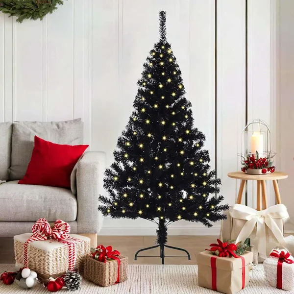 Sapin de Noël artificiel pré-éclairé Noir 150 cm PVC