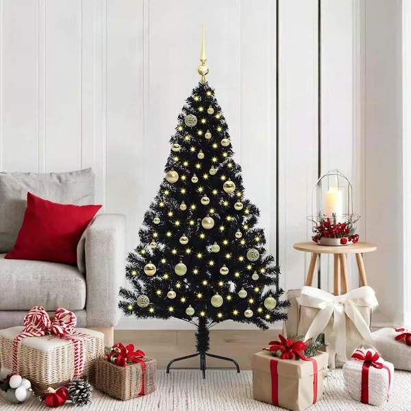 Sapin de Noël artificiel pré-éclairé Noir 150 cm PVC