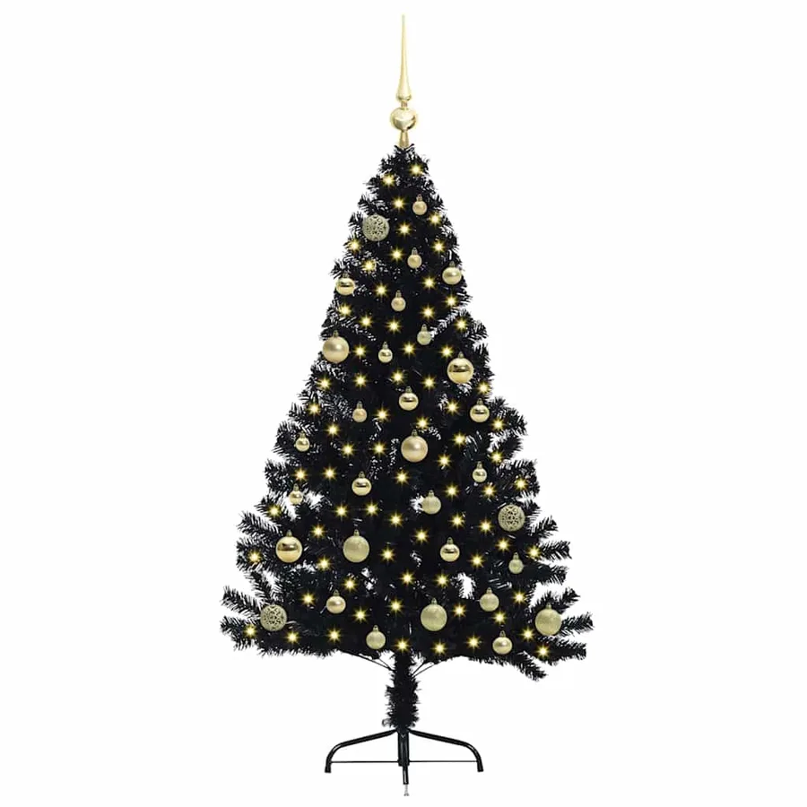 Sapin de Noël artificiel pré-éclairé Noir 150 cm PVC - 3